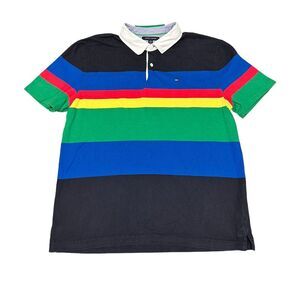 Tommy Hilfiger Polo‎ Shirt Men's XL Slim Rainbow Colorful Flag Vintage Y2k